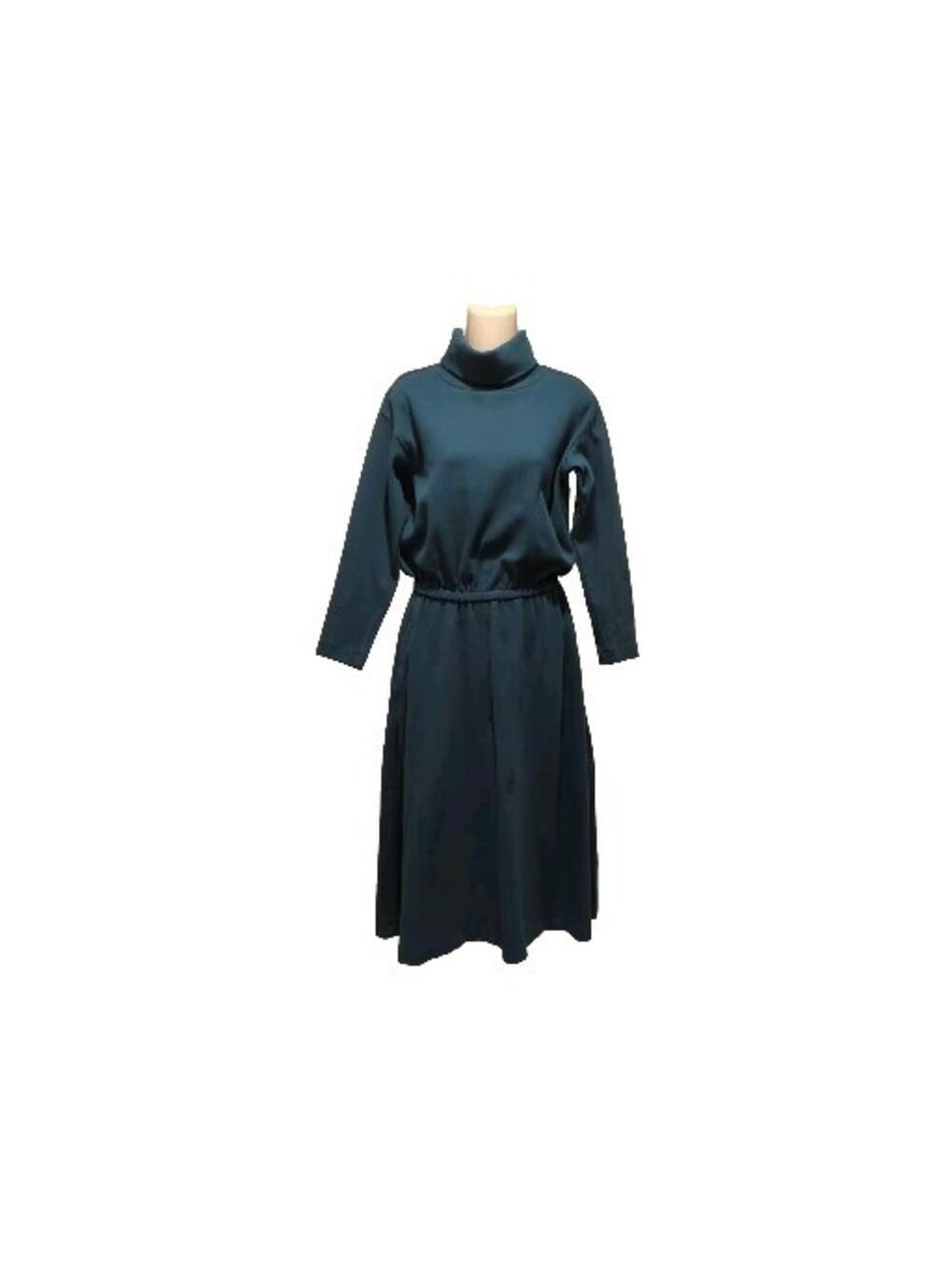 Vtg 90s Eddie Bauer maxi dress S turtleneck Cotton Jersey Knit Teal Fit & Flare